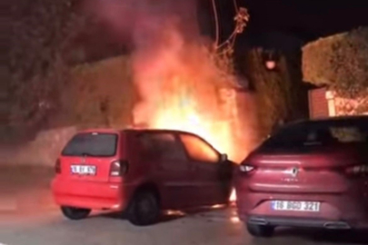 Park halindeki otomobil alev topuna döndü