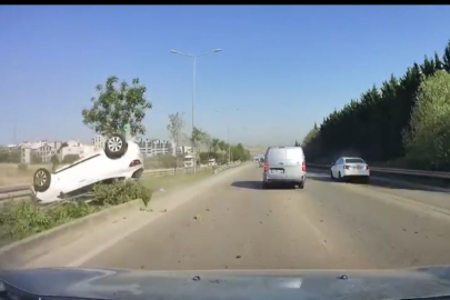 Kontrolden çıktı böyle takla attı, kaza yapan çiftin burnu kanamadı