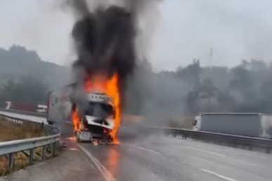 Seyir halindeki tır alev alev yandı