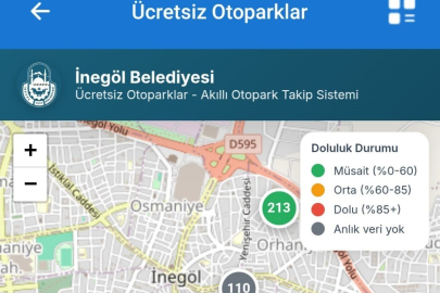 İnegöl’de ücretsiz otoparkların anlık doluluk oranı artık cebinizde