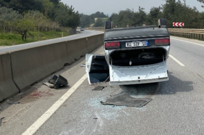 Kontrolden çıkan otomobil takla atıp ters durdu