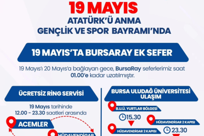 Bursa'da 19 Mayıs'ta ulaşım ücretsiz