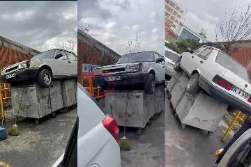 İlginç görüntü: Arabayı çöpe attılar!